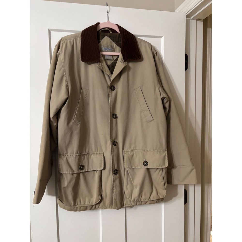 NY Classics Mens Tan Cotton Canvas Barn Jacket Corduroy Collar Plaid Lined Small - Picture 3 of 9